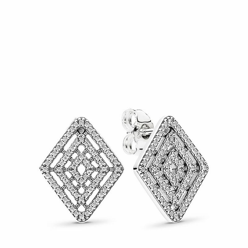 Pandora Geometric Lines Stud Earrings - Sterling Silver/Cubic Zirconia - Canada | TK9035YG